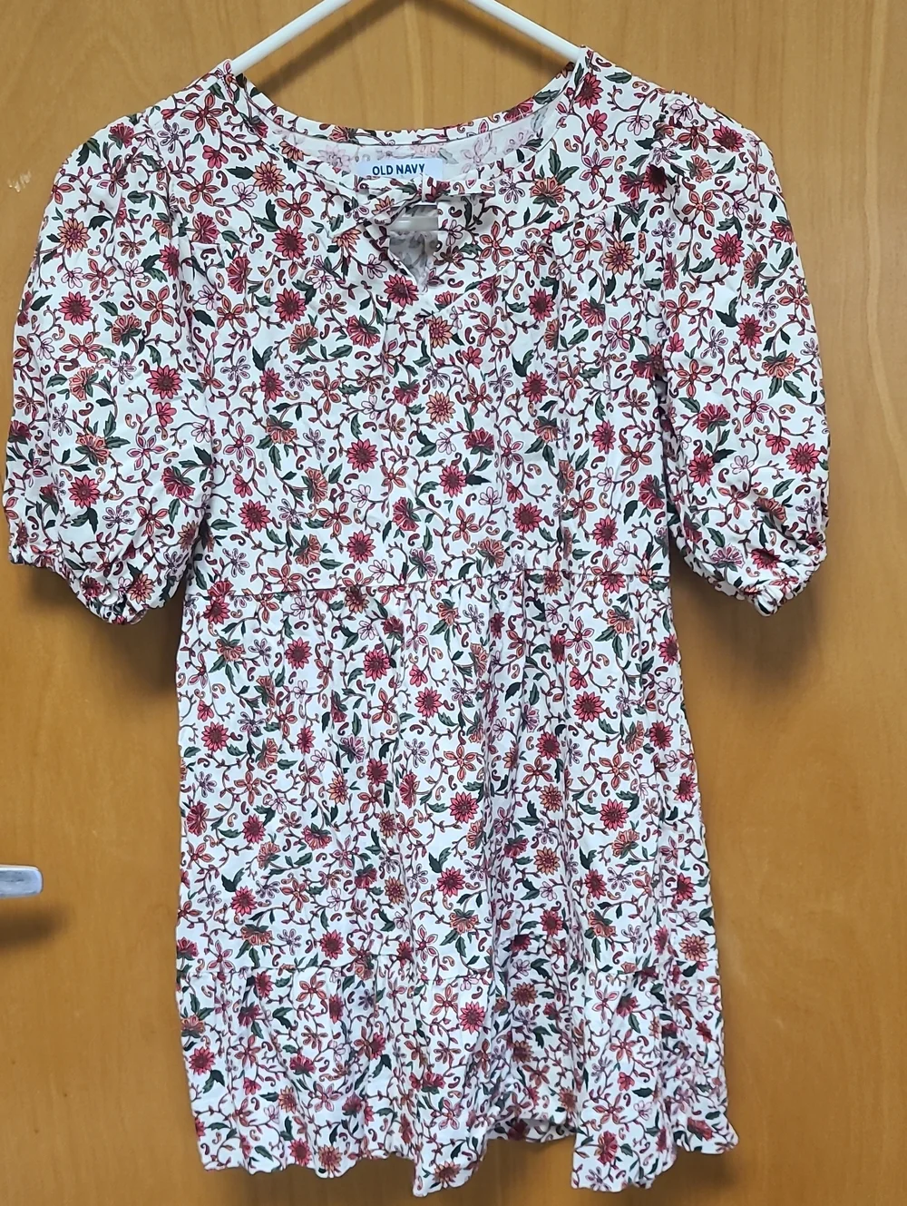 Old Navy Girls Floral Dress Size L 10-12 White Pink Puff Sleeve